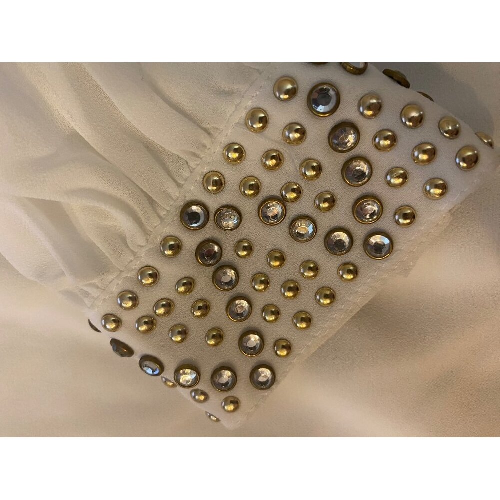 Sequin Hearts One-Shoulder Short Dress Small White Chiffon Studded Cuff Detail - Picture 4 of 8